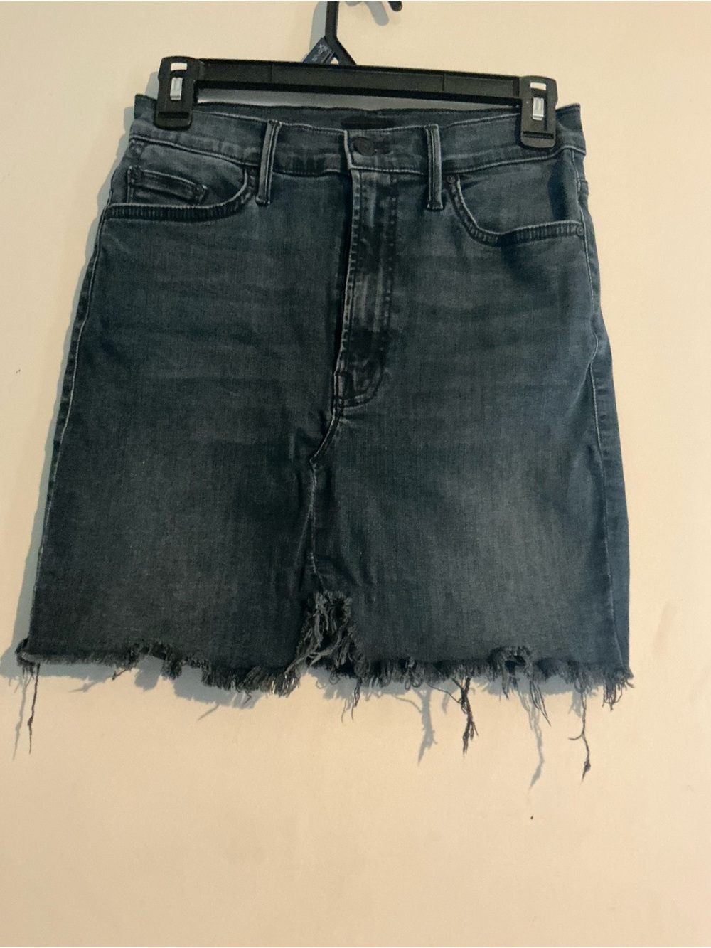 MOTHER Distressed Dark Denim Mini Skirt - Blue